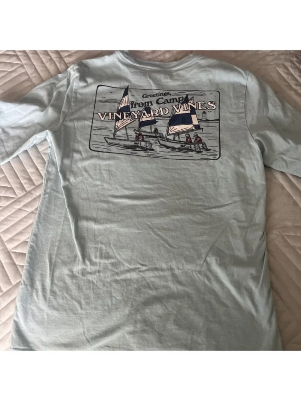 Vineyard Vines Kids Boys Sunset Sails Greetings From Camp Blue Tshirt Med 12-14